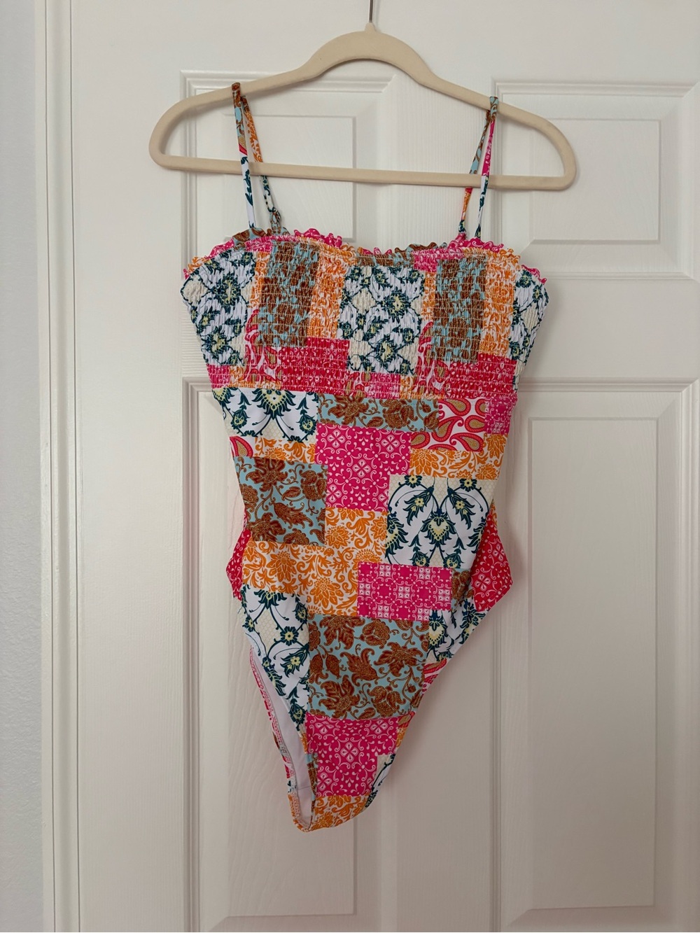 Women’s Pink Orange Patchwork One-Piece Swimsuit